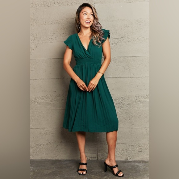 Tied Smocked Waist Flutter Sleeve Dress - Picture 1 of 4